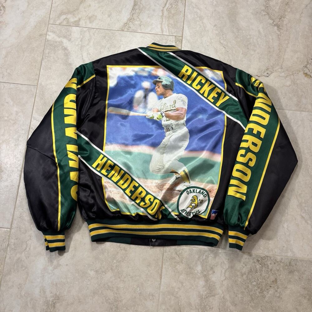 Vintage Oakland Athletics Rickey Henderson Satin Jacket L Fanimation Starline